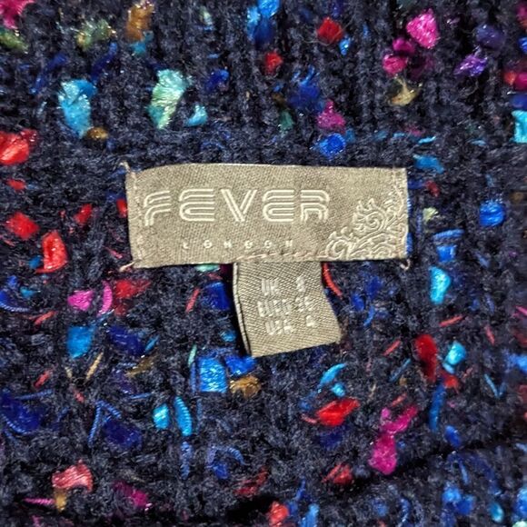 FEVER LONDON SWEATER MULTI COLOR OVER NAVY BLUE SIZE 4 MEDIUM - Picture 4 of 4